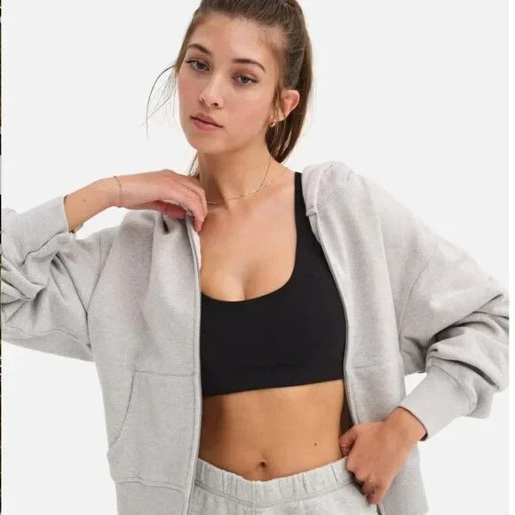 MATE THE LABEL ORGANIC COTTON FLEECE FULL ZIP HOODIE SWEATSHIRT GRAY SZ XS $128 - Picture 5 of 7